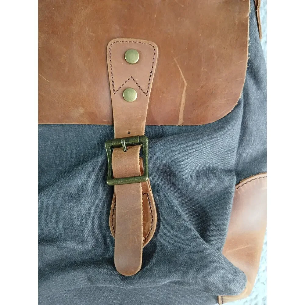 Wowbox Messenger Bag Mens Brown Canvas Leather Large Distressed